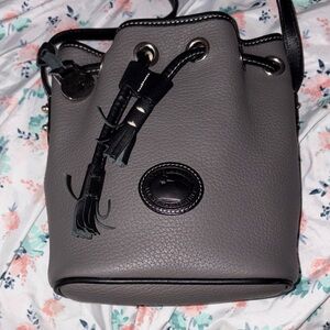 Dooney & Bourke Grey Pebbled Leather Drawstring Crossbody BagNWOT